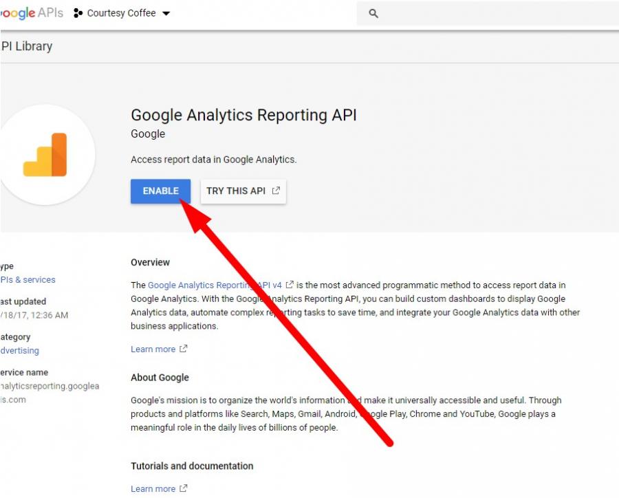 enable google analytics api enable google analytics api